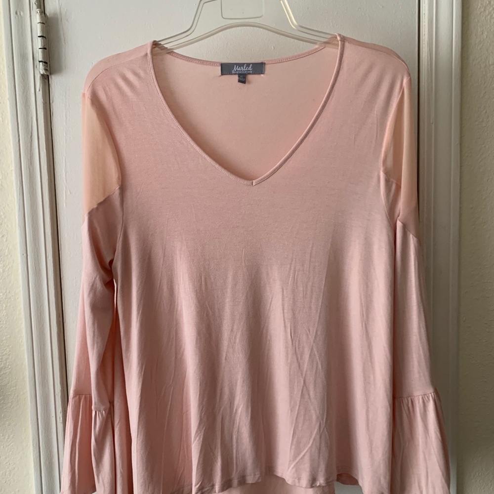 Light pink blouse with sheer shoulders